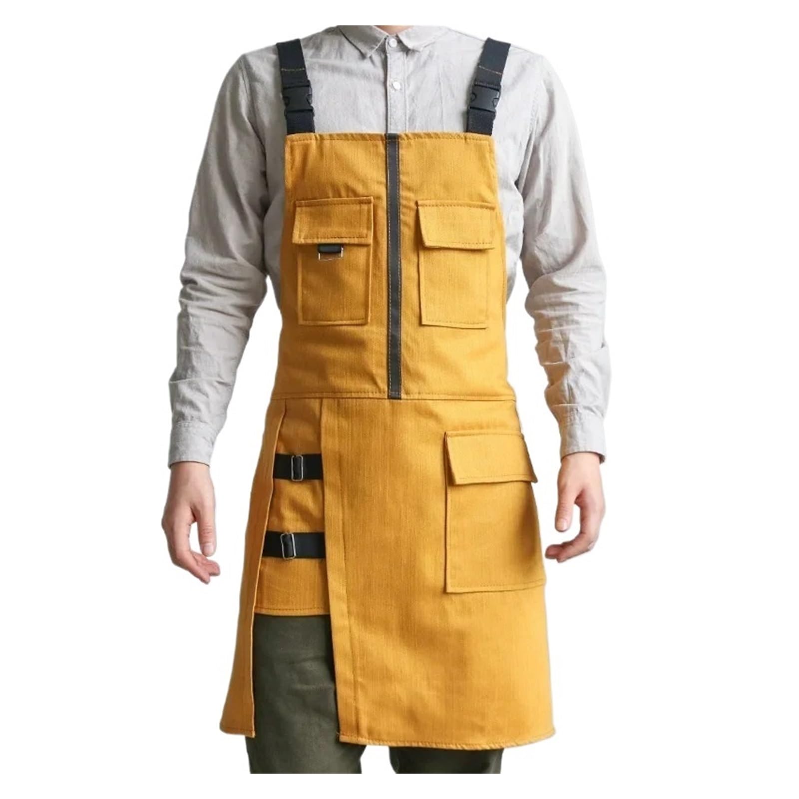 Grembiule da lavoro per uomini e donne, grembiule resistente per giardinaggio e ristorante, ideale per parrucchieri, uso in cucina, camerieri e negozi di tè al latte, design multi-tasca