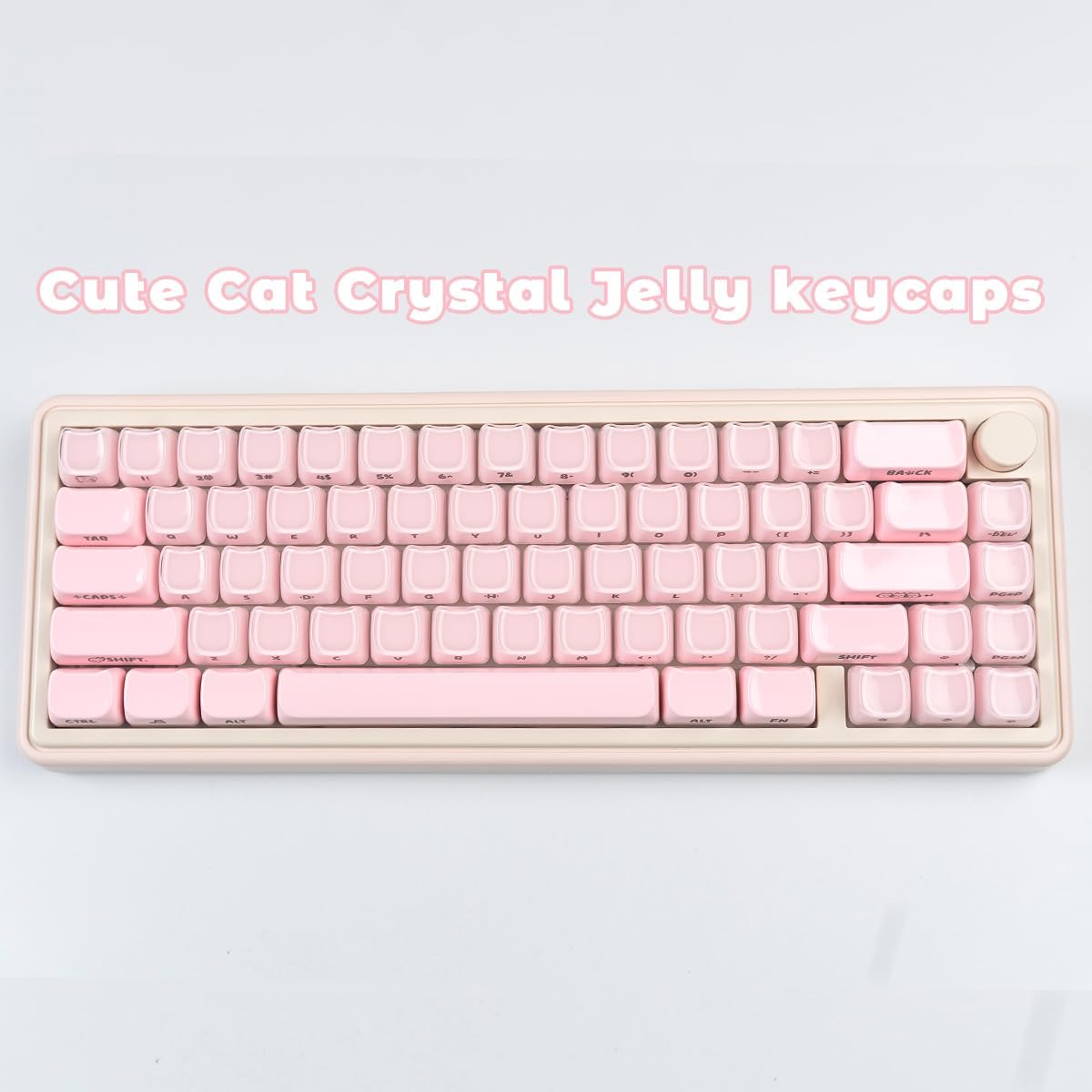 Crystal Jelly Keycaps, Cute Cat Translucent Keycaps, 119 Keys Mao Profile Keycap Set, White Side Printed Custom Keyboard Key Caps for 61/68/84/87/98/100 Cherry MX Keyboard Mechanical