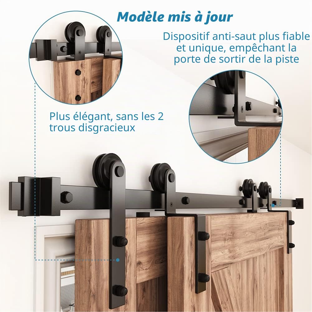 WINSOON Rail Porte Coulissante Systeme 6.6FT/200CM Interieur avec Rail | Bypass Double Portes Interieur Rail, Facile à Installer, Forme J, Sans porte