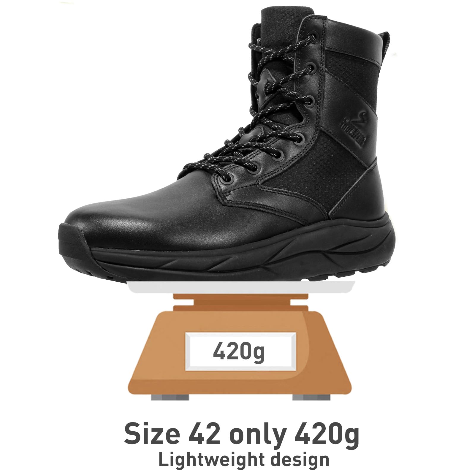 Soulsfeng Black Leather Tactical Boots for Men 13 Lightweight Side Zipper Outdoors Combat Hiking Desert Military Work Boots