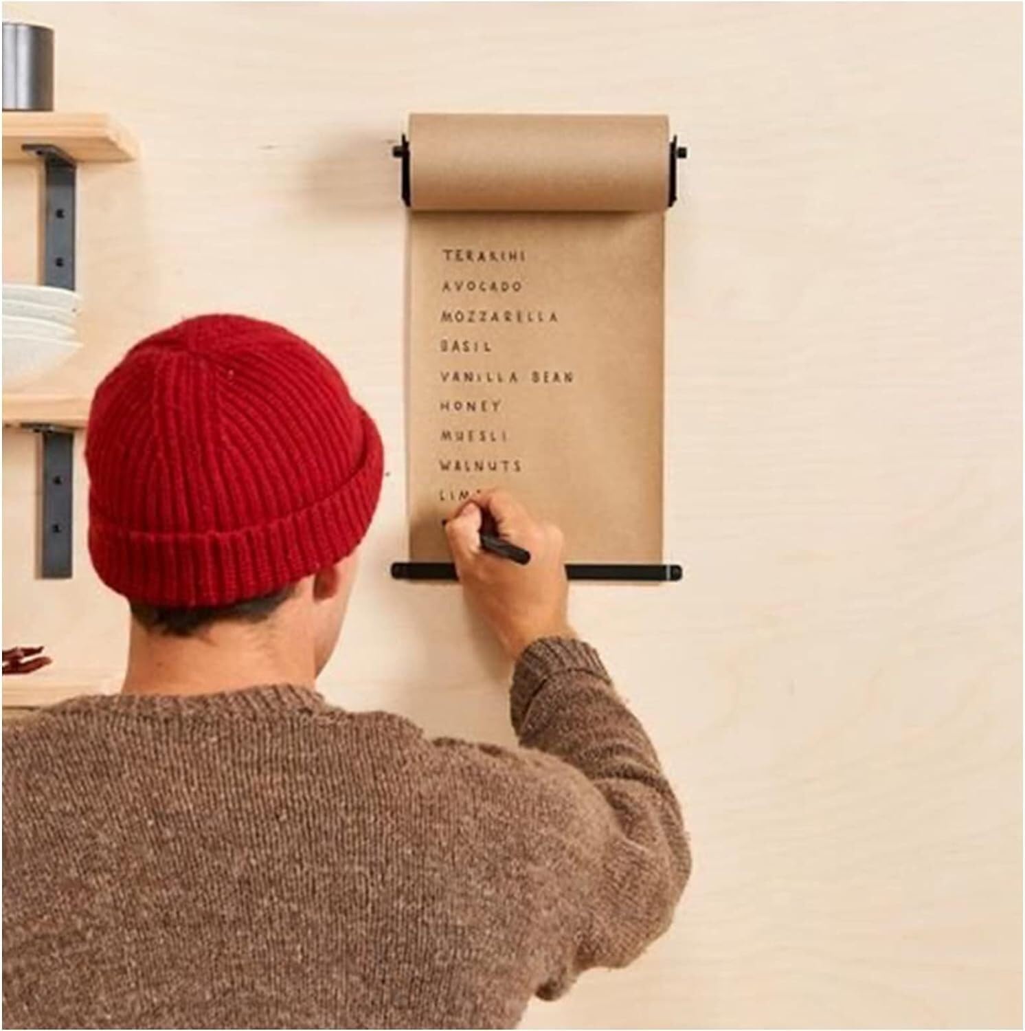 Distributeur Et Coupe-Papier Kraft pour Café - Comprend Un Rouleau De Papier Kraft De 50 Mètres, Un Support pour Rouleau De Papier pour Menus Muraux, Un Support Noir, 127 Cm/50