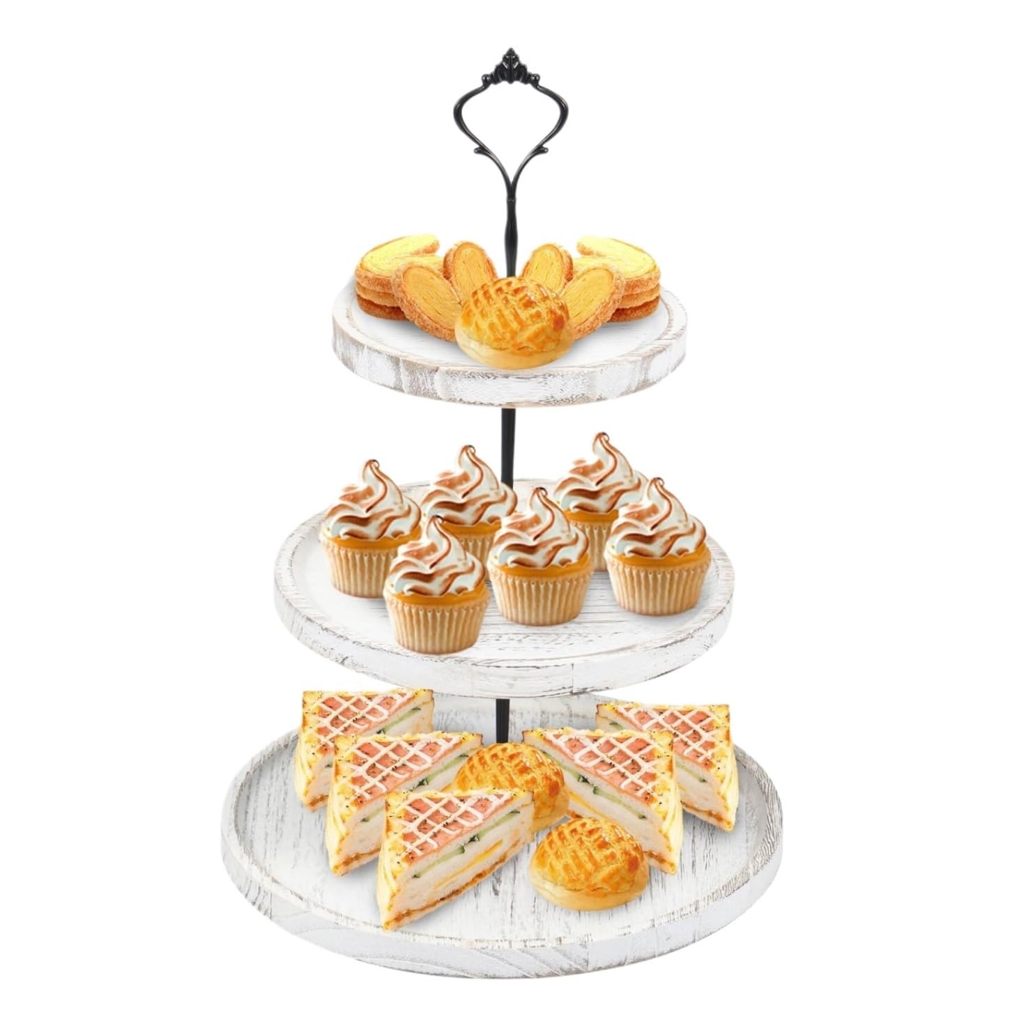 Présentoir à Desserts Présentoir À Gâteaux À 3 Niveaux en Bois, Rond, for Cupcakes Et Fruits Fêtes et Pâtisseries(White)