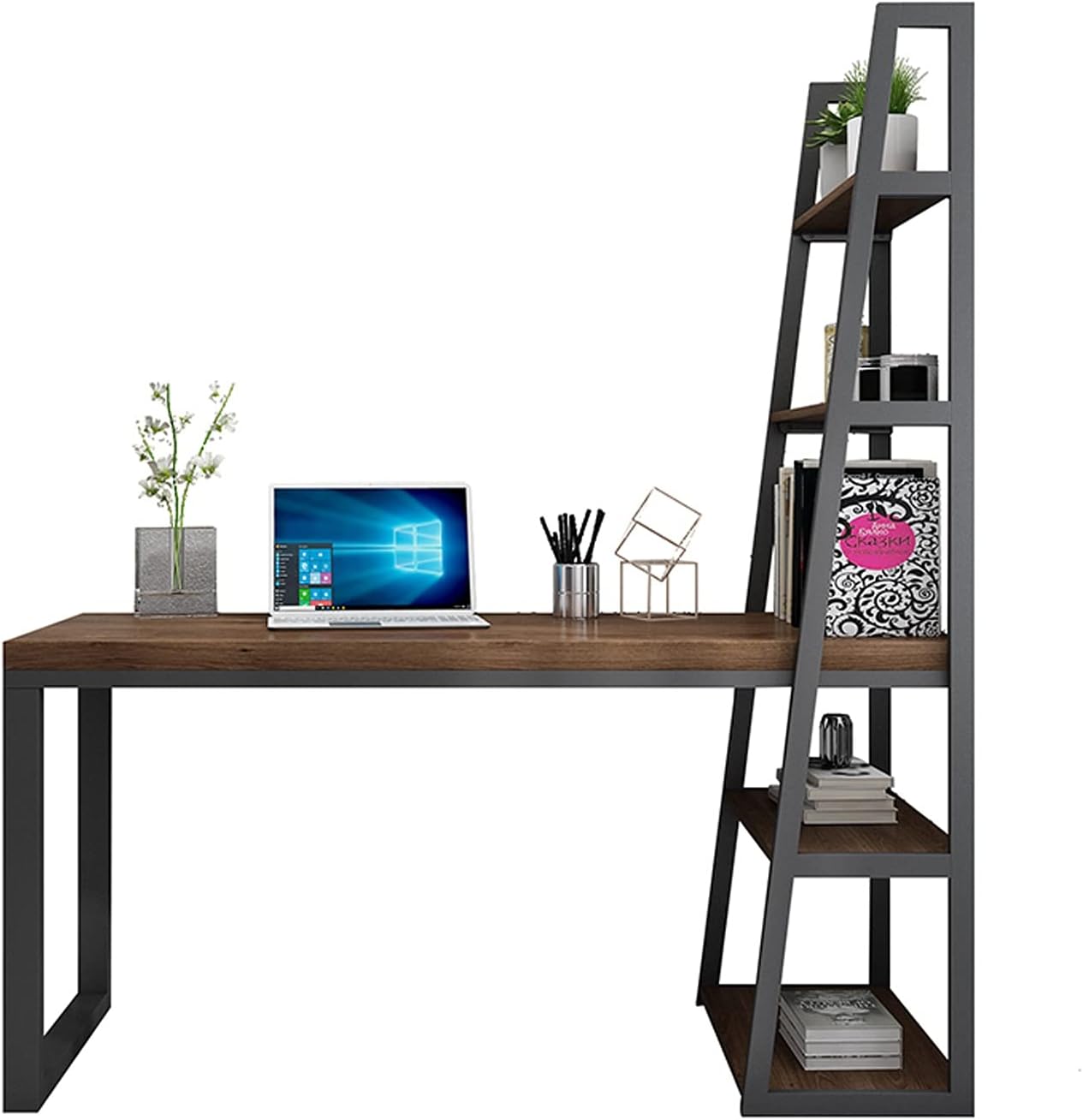 Computer Desk Home Desk PC Desk Corner Table Multifunctional Writing Desk with Side Storage Shelf Stable Study Room Workstation with Metal Frame Desk (Table length : 1.4m)