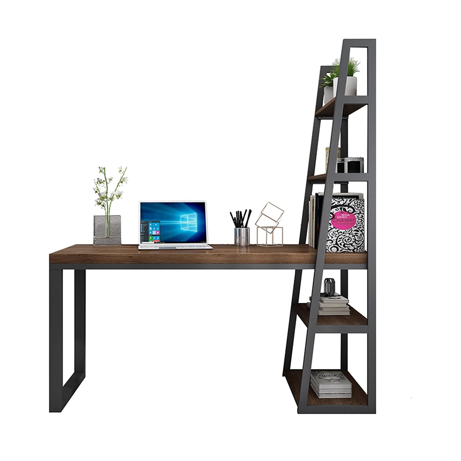 Computer Desk Home Desk PC Desk Corner Table Multifunctional Writing Desk with Side Storage Shelf Stable Study Room Workstation with Metal Frame Desk (Table length : 1.4m)