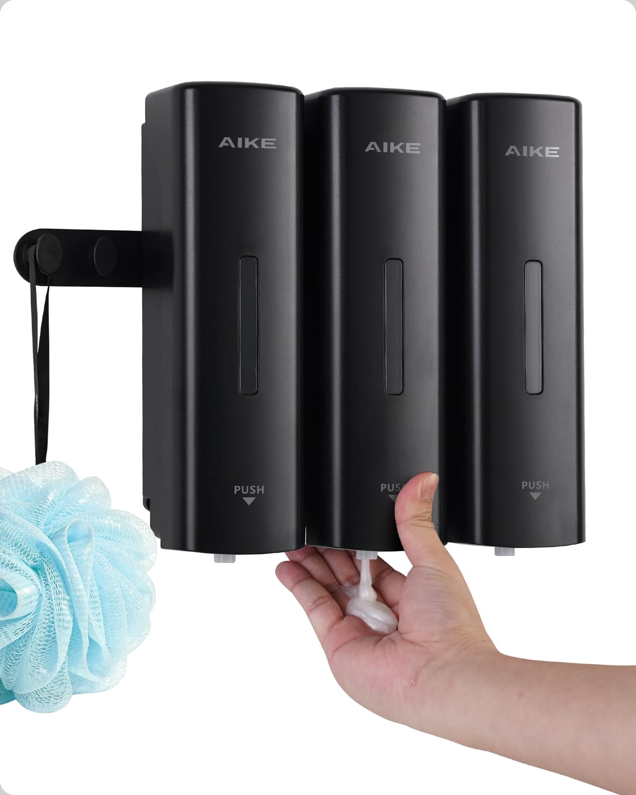 AIKE EasyPush Dispensador De Ducha, Montaje De Pared Sin Taladro para Champú & Acondicionador, Ahorra Espacio, Triple