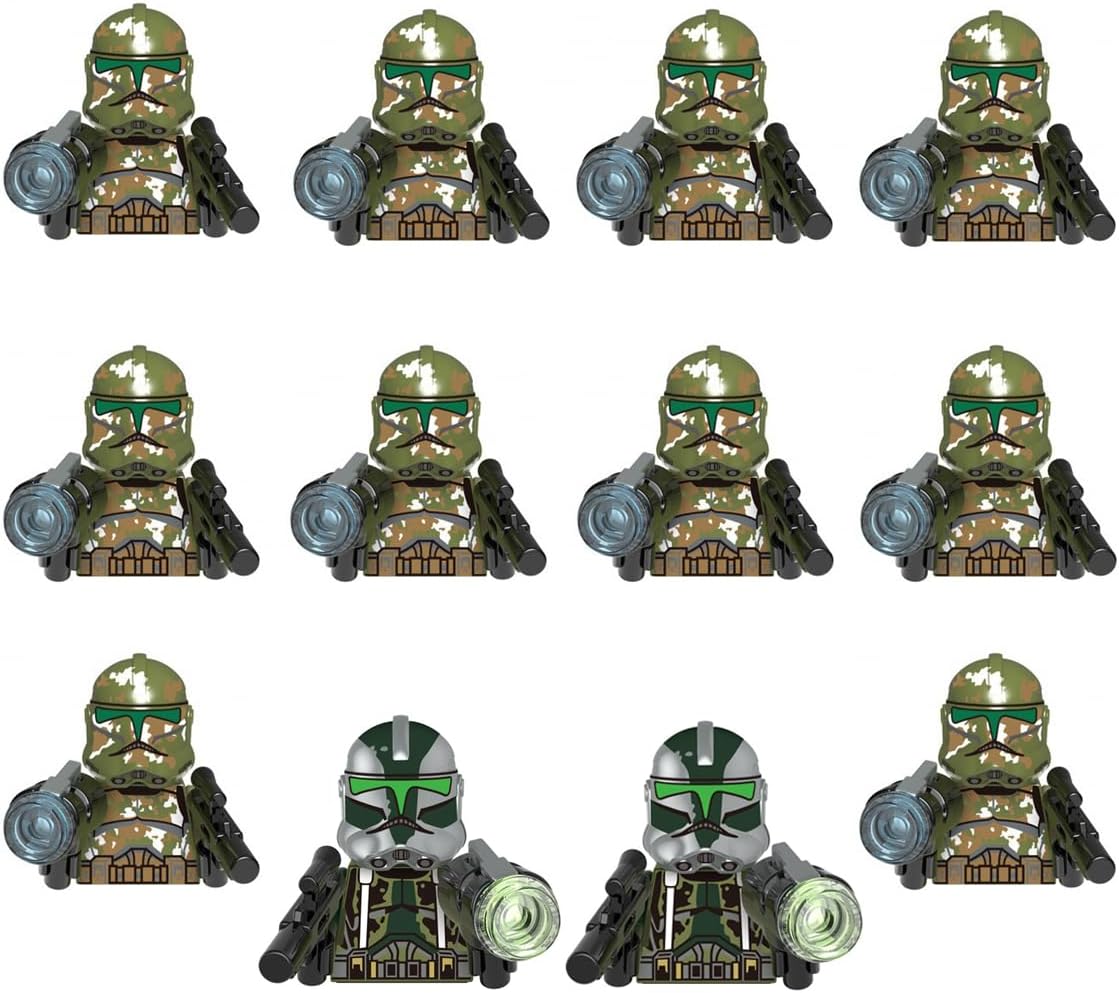 12-Piece Clone Trooper Playset, Space War Mini Building Set, Clone Trooper Figure with Weapons(2-Inch), Best Gift for Kids Over 15 Years Old (Green)