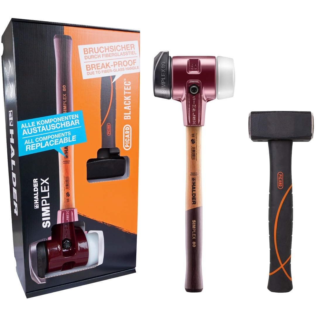 Pudełko promocyjne "Dreamteam Bau", młotek tarczowy SIMPLEX D80, kompozycja gumowa ze stojakiem/Superplastik i rękawicą PICARD BlackTec® | 3027s023