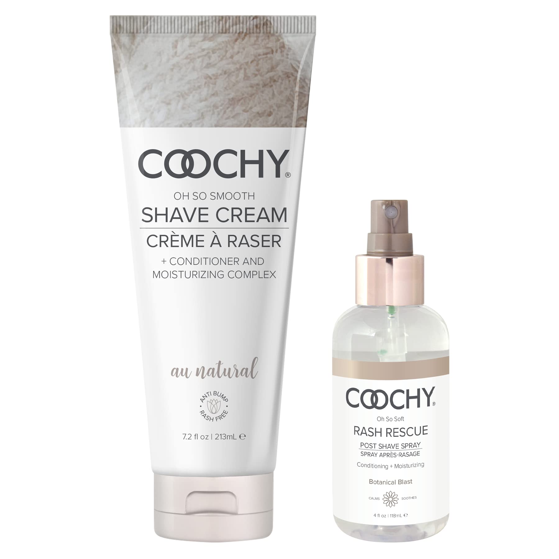 CoochyRash-Free Shave Cream & After Shave Protection Mist | Tightens Pores, Prevents Irritation & Razor Bumps | Au Natural (Fragrance-Free) & Botanical Blast | Pack of 2