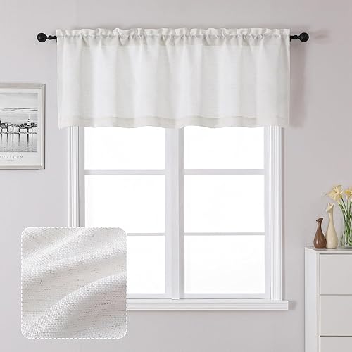 Chyhomenyc Natural Short Curtain Valance for Windows, Blend Linen Textured