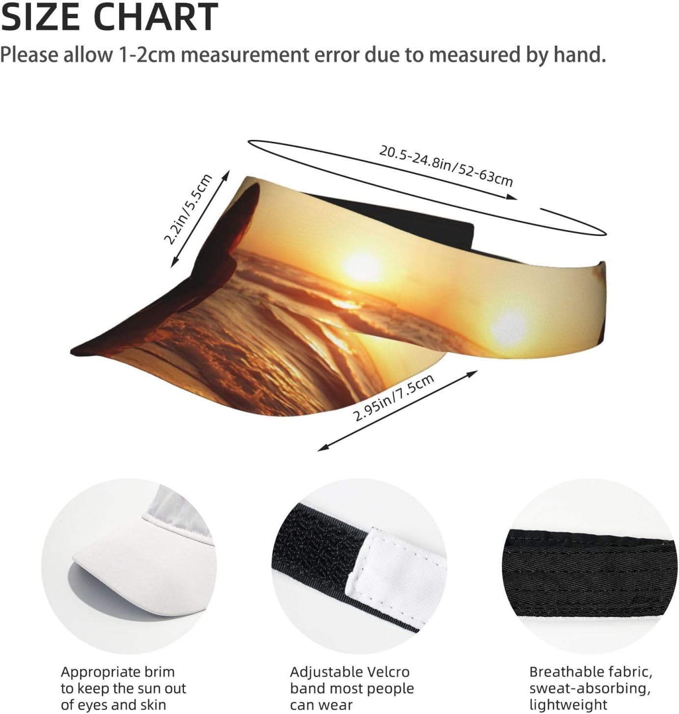 Sunset on The Beach Print Sport Sun Visor Hats Adjustable Empty Top Baseball Cap Women and Men Sun Visor Hat Black