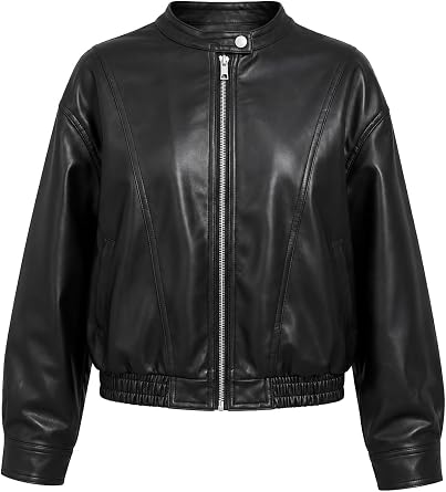 Bellivera Womens Faux Leather Jacket 2026 Spring Oversized Bomber Biker Coat Vintage Casual Look