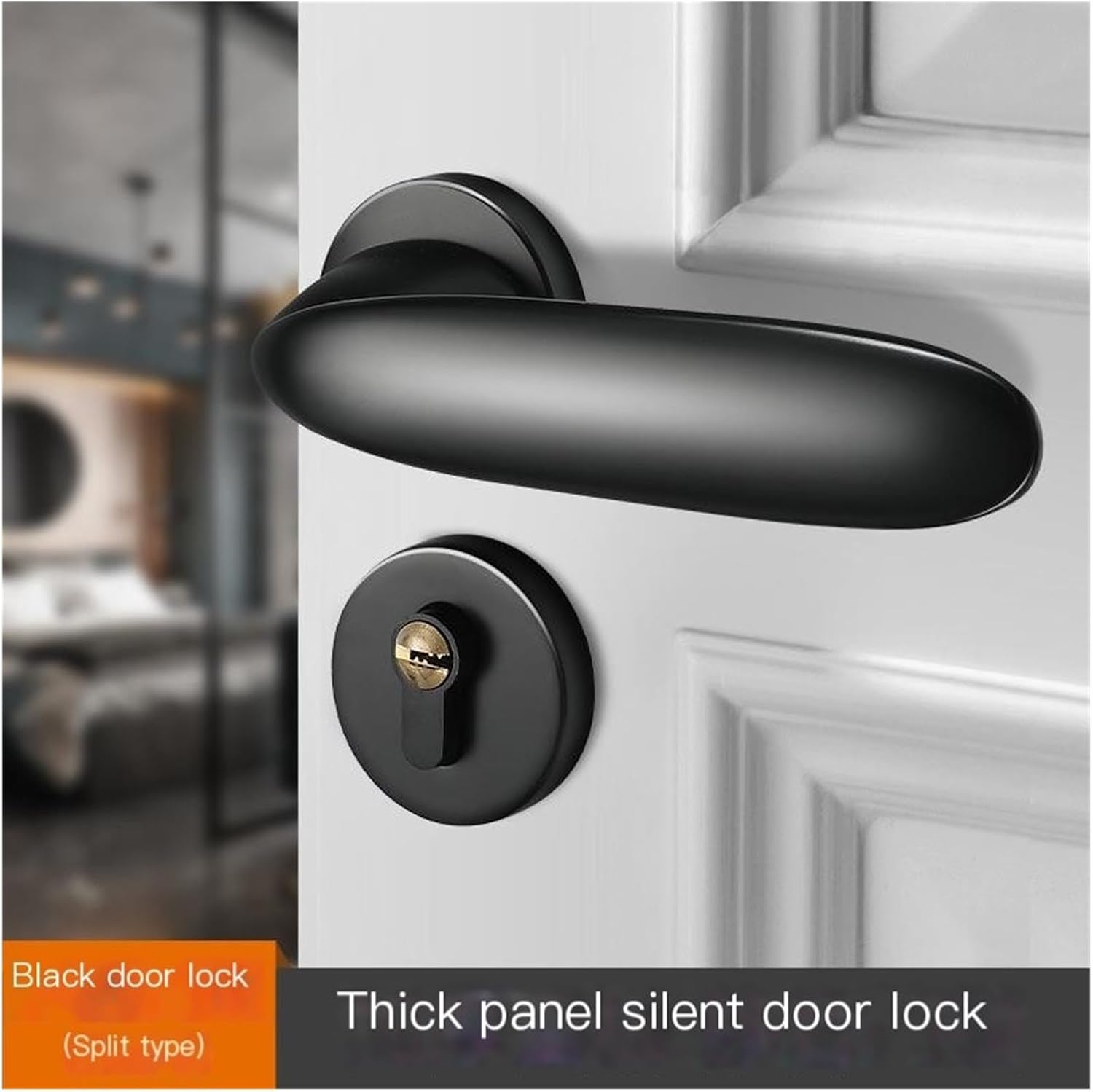 American Black Bedroom Door Lock Gold Light Luxury Indoor Magnetic Silent Door Lock Modern Simple Room Door Lock(Black,58 Silent Lock)