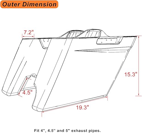 Miniatura 5 de Moto Onfire Harley 4.5" Alforjas estiradas para Harley Touring FLH 2014+ - Negro vívido, accesorios para bolsas duras