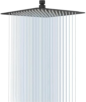NearMoon Super Large Stainless Steel Hotel Rain Shower Head, 12in Square, Black