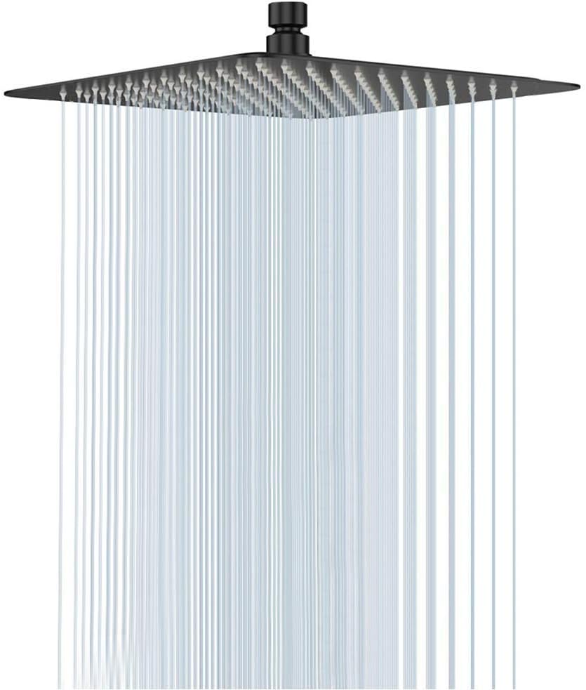 NearMoon Super Large Stainless Steel Hotel Rain Shower Head, 12in Square, Black