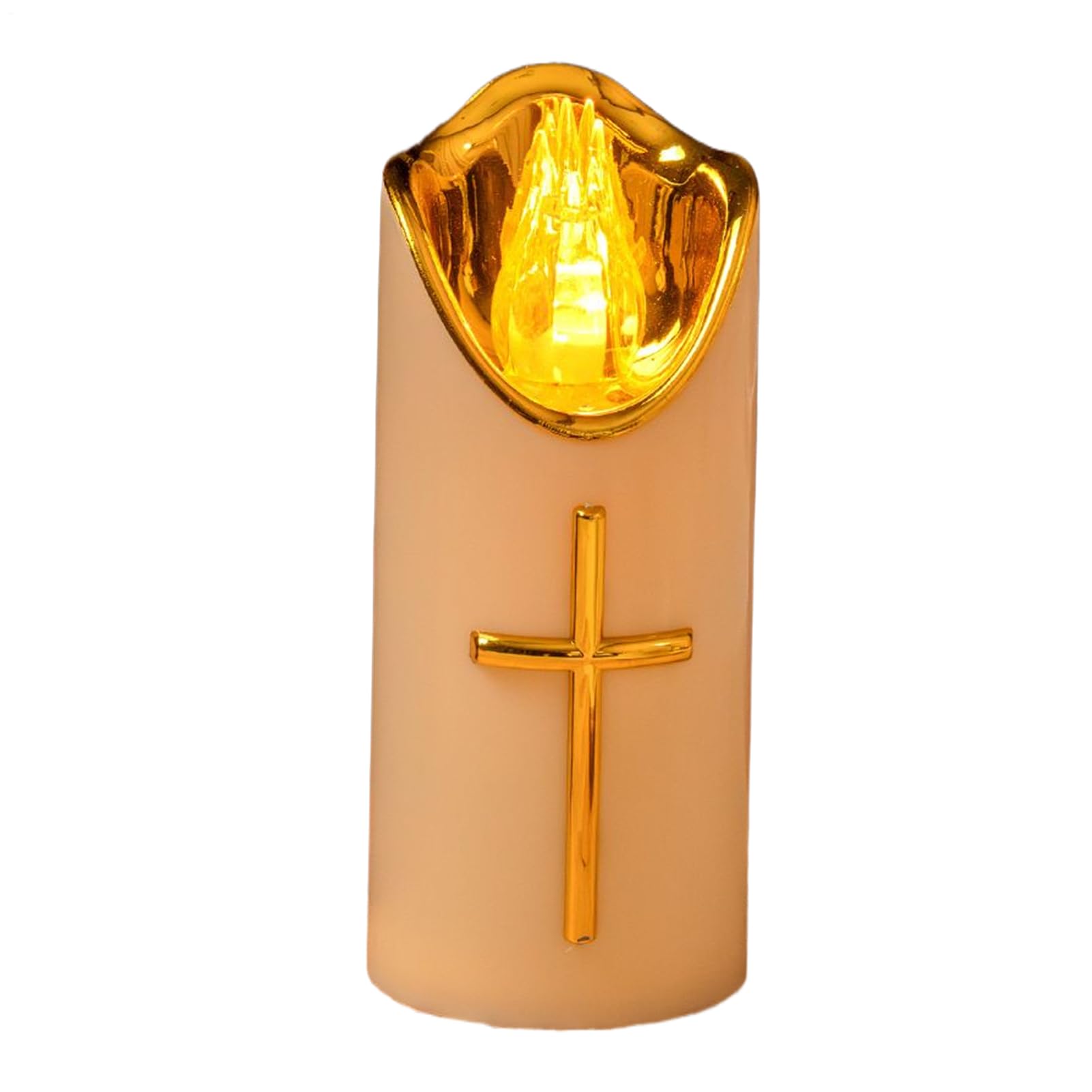 Ceweao LED Commemorative Candle Lamp with Gold Cross | Battery-Operated Reusable Animal Memorial Grave Lights | for Churches Bedside Tables Bedroom Living Room Garden Yard Porch Path