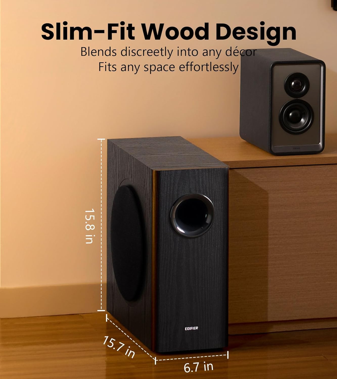 Edifier SUBWOOFER ATTIVO T5s – Woofer da 8 pollici – 70 Watt – Filtro passa-basso – Frequenza fino a 35 Hz – Alloggiamento in MDF per una risonanza ridotta – Standby – Connettori RCA (T5s NERO)