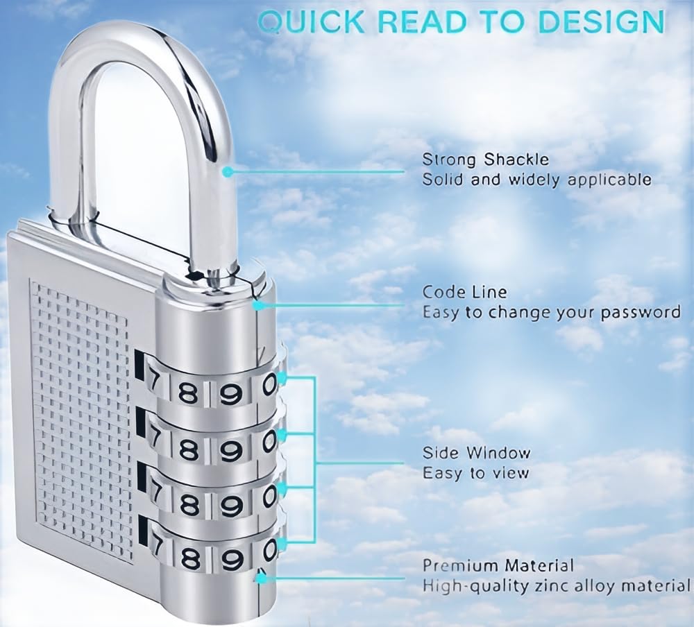 4-Digit Safe Pin I 4 digit combination Padlock lock | Silver Zinc Alloy 4 digit Lock |4 digit padlock Pack of 1 |4 digit number lock Cute Design|Secure Your Luggage, Tool Box, Gate, and More BY VIVITO 2