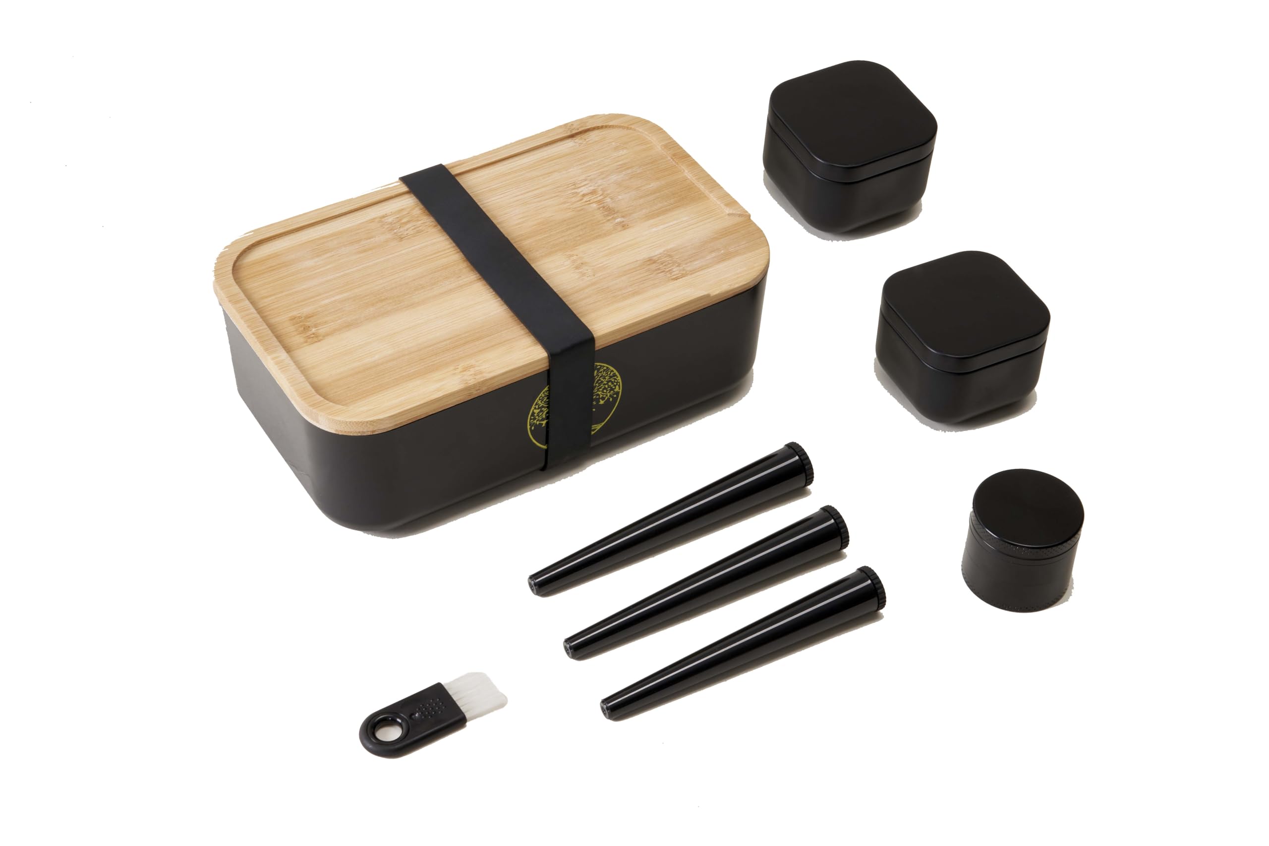 Stash Box with rolling tray - Air-Tight Storage Stash Box with Bamboo Tray - Portable Decorative Box for Herbs (8inch)