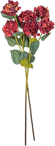 Miniatura 4 de Vickerman Espray de hortensias artificiales burdeos de 33 pulgadas con tres cabezas de flores, 2 por bolsa.