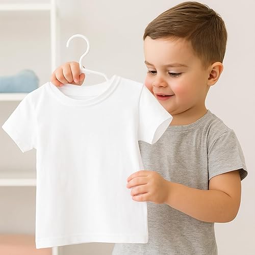 Miniatura 6 de Perchas para ropa de bebé, paquete de 120 perchas de plástico blanco para niños, 11.5 pulgadas, ahorro de espacio, antideslizantes, para bebés,