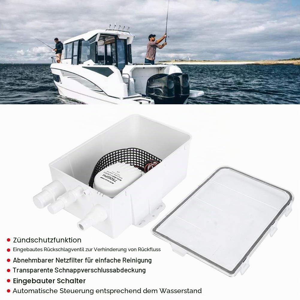 Duschwannenpumpensystem Abflusskit-System System mit mehreren Anschlüssen Einlassboot RV Bilge 12V 750GPH duschpumpen duschwannenpumpensystem