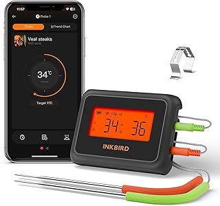 Inkbird IDT-22-B Bratenthermometer, Bluetooth 5.0 Grillthermometer, 330ft (100m) App-Steuerung, HD-LCD, Fleischthermometer, Ofenthermometer mit 2 Sondes für Grill, Braten, Grillen und Kochen