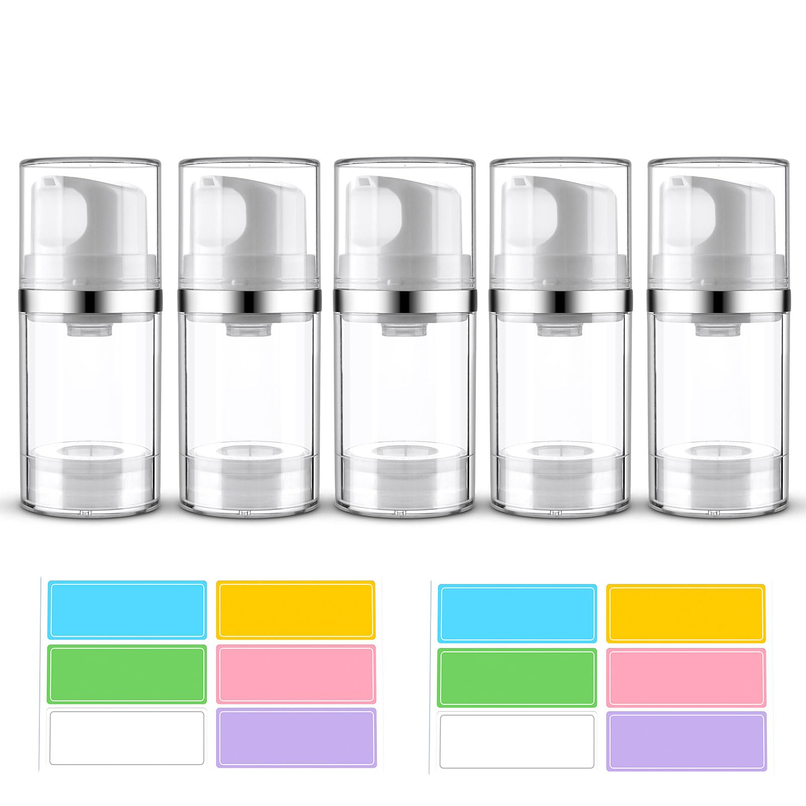 Decorniqu Airless Pump Bottles 1.7oz/50ml 5 Pack Travel Pump Bottles Lotion Dispenser for Toiletries Airless Cosmetic Pump Container Airless Pump Jar