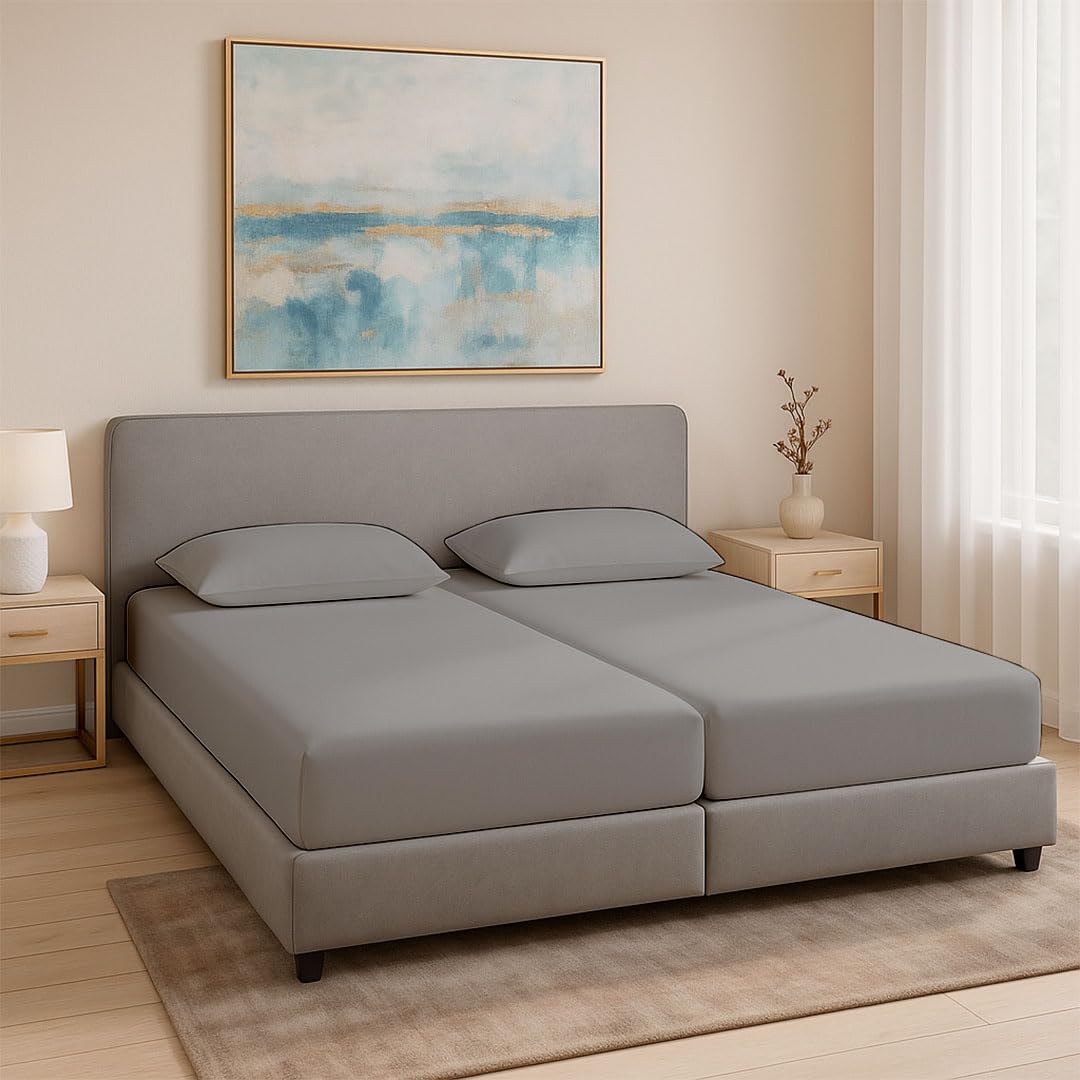 5 Pc Sheets-Split Queen Sheets 5 Pieces-Split Queen Sheets Sets for Adjustable beds-600 Thread Count 100% Cotton Split Bed Sheet Set with 2 Fi並行輸入 : KRISHNA Premium 5-Piece Split Queen Sheet Set for