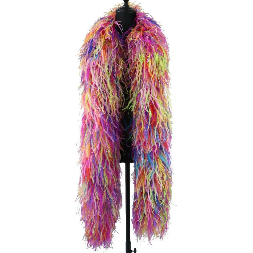 Boa en plumes d'autruche colorées mélangées de 0,5 à 3,0 m, 6 plis, plumes d'autruche moelleuses, châle pour fête de mariage, vêtements, couture, décoration, style boa, 7 à 6 plis, 2 m