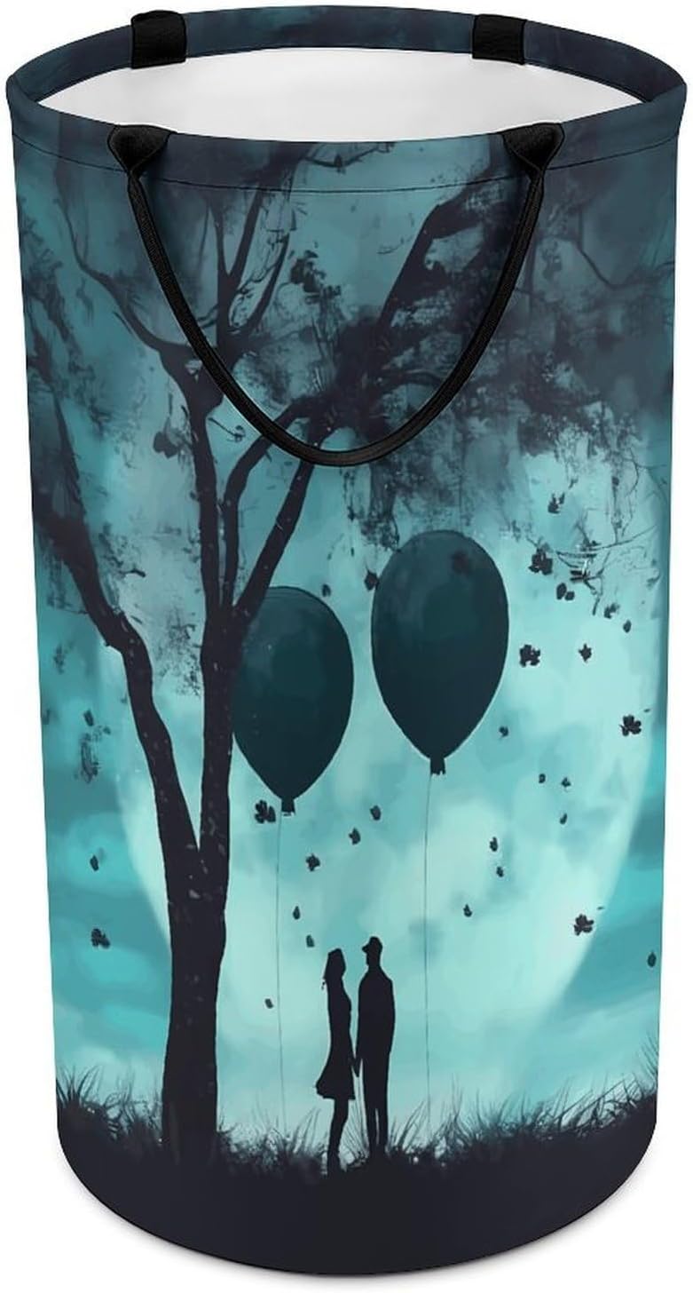 Couple Silhouette Laundry Hamper Freestanding Waterproof Clothes Hamper with Easy Carry Handles Large Collapsible Laundry Baskets Portable Dirty Clothes Basket