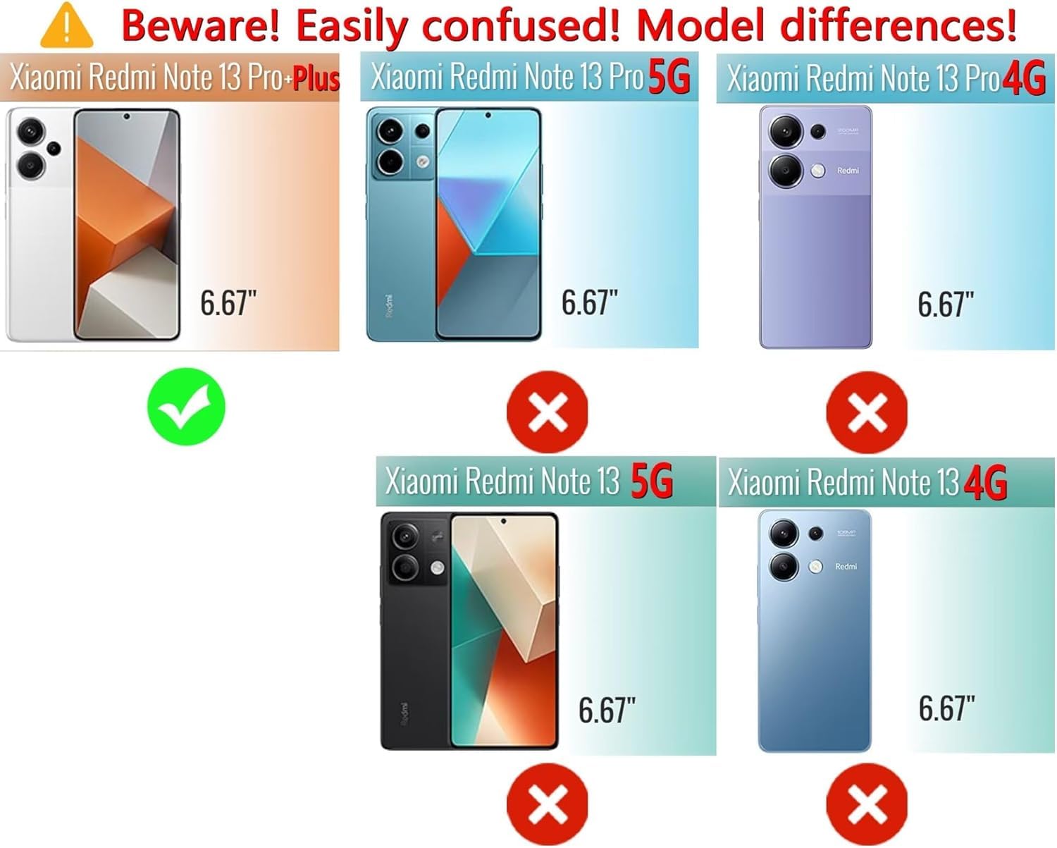 WBWONE Leather Folio Cover per Xiaomi Redmi Note 13 Pro 4G