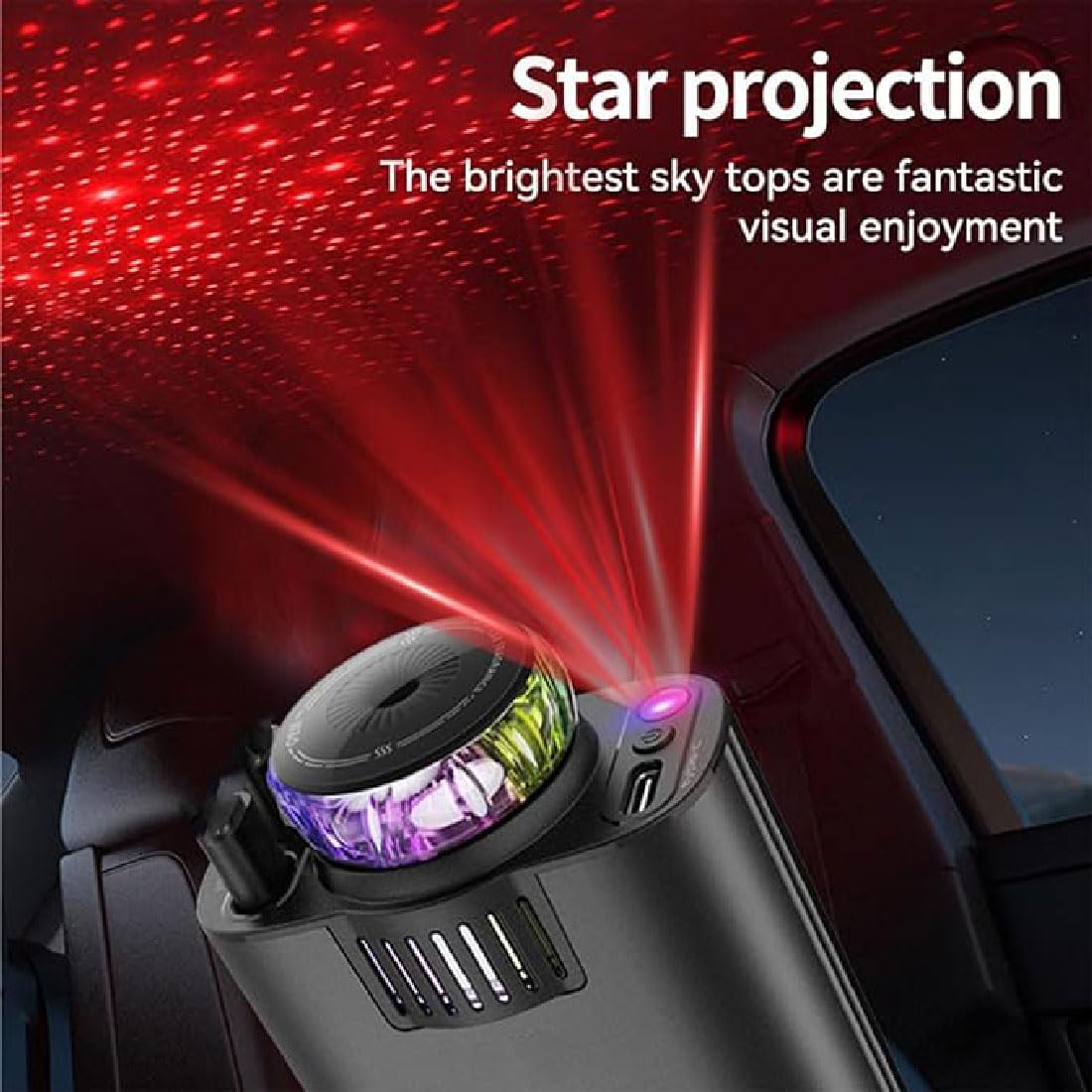 GUSHE Aroma Starlight Car Charger, Chargeur Voiture 5 en 1 USB C à Charge Ultra Rapide, Rétractable avec aromathérapie et lumière des étoiles