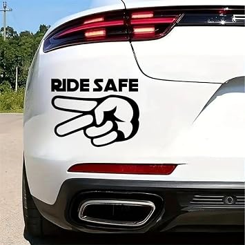 2PCS Ride Safe 2 Fingers Down Vinyl Decal 5.51"x4.31" for Motorcycles, Cars, Windows - Biker Respect Design, Waterproof & Durable Car Decal Sticker | #AZ79 Black