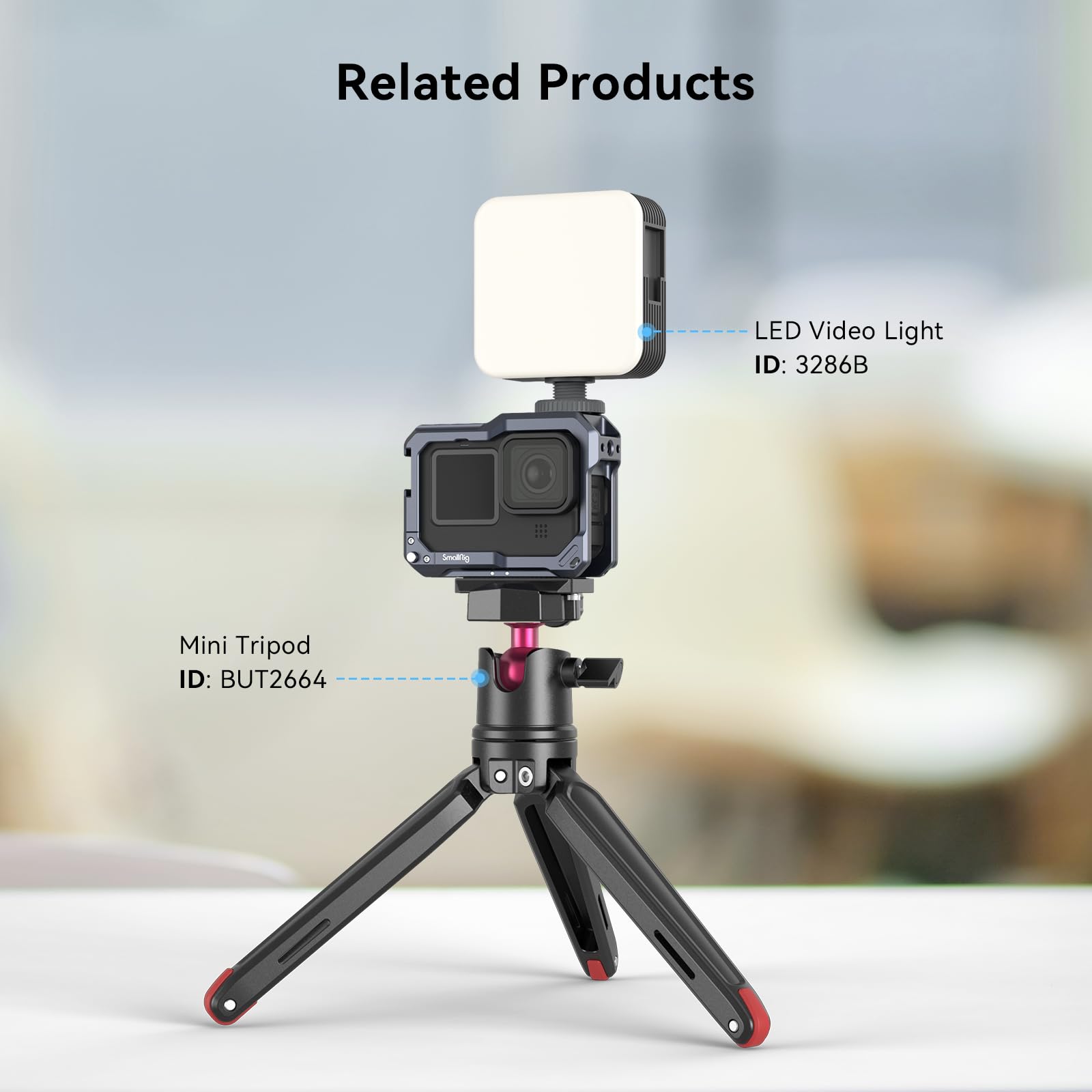 SMALLRIG Cage Czarna Klatka Hero12 / Hero11 / Hero 10 / Hero 9 do GoPro, Kompatybilna z Filtrem Obiektywu Max Lens w Aparacie, z 2 Uchwytami na Zimną Stopkę do Mikrofonu i Lampą Wideo LED - 3084C