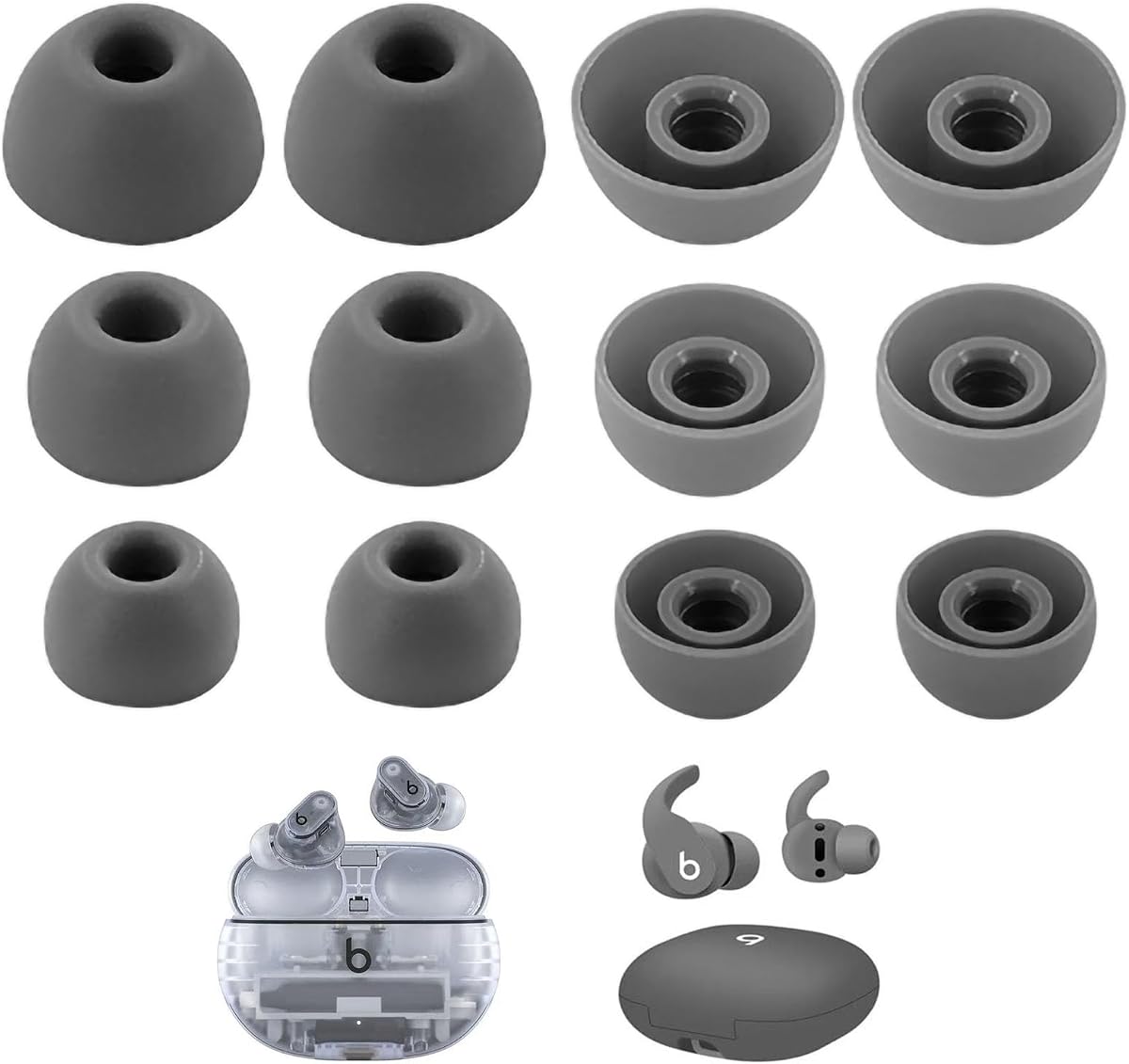 Puntas de silicona de repuesto para auriculares Beats Studio Buds/Fit Pro, almohadillas para los oídos que se ajustan al estuche de carga, S/M/L, 6 pares, gris