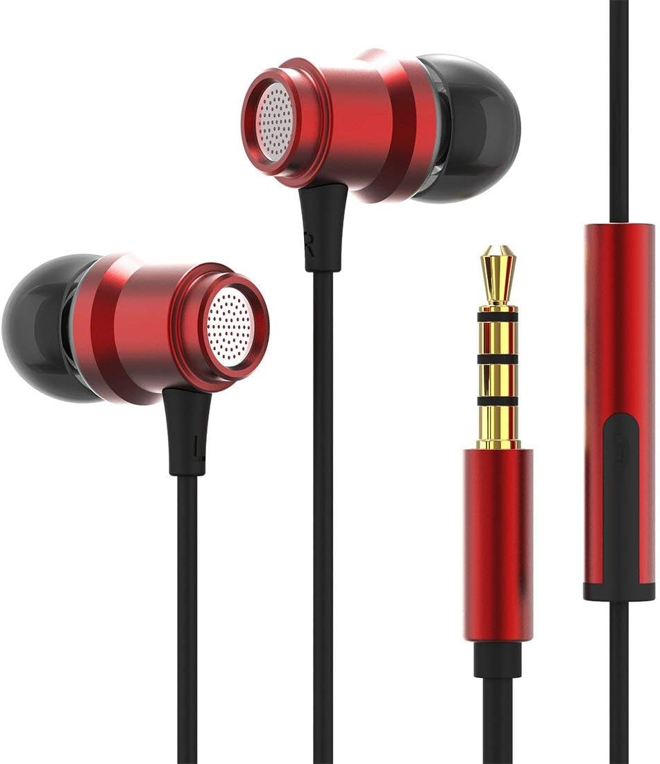 Inphic IN6 in-Ear Headphones Earphones Noise Isolating Heavy Deep Bass Earbuds with Microphone for iPhone, iPad, iPod, MP3 Player, PC Laptop and More, Classic Black (Red)