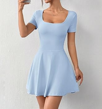 Knit Square Collar Short Sleeve Casual Mini Dress For Pastel Women's Sexy  Mini Party Dress at Amazon Women's Clothing store