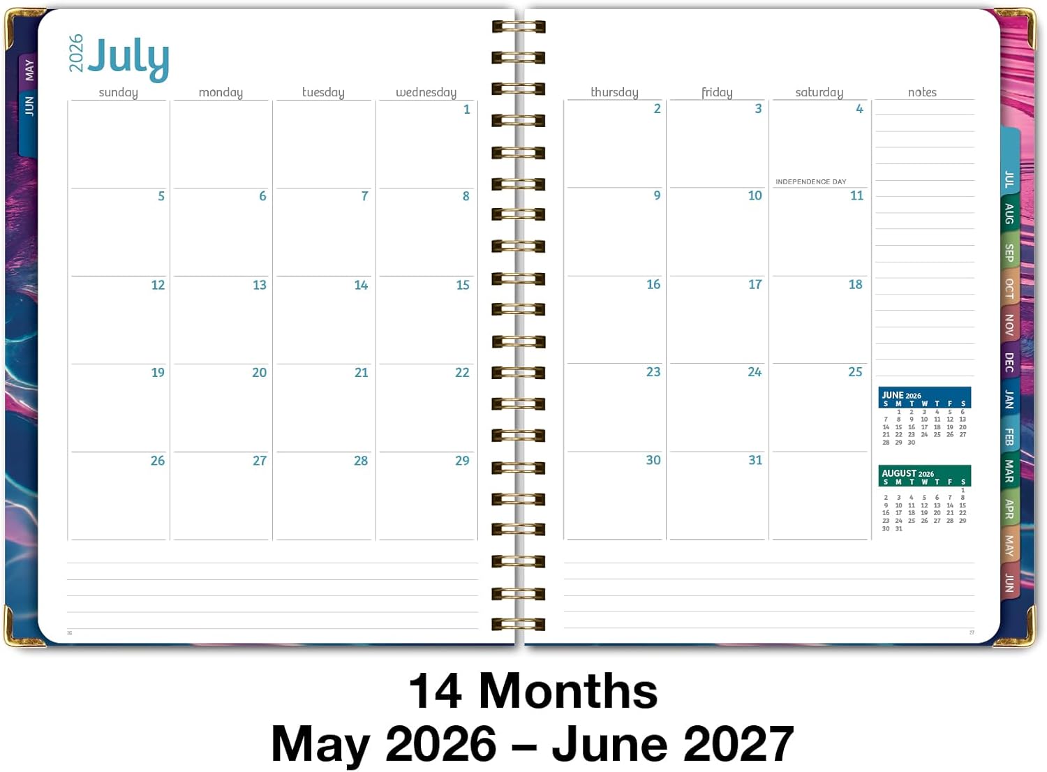 HARDCOVER Academic Year 2026-2027 Planner: 14 Months (May 2026 Through June 2027) 8.5"x 11" Daily Weekly Monthly Planner Yearly Agenda. Bookmark, Pocket Folder and Sticky Note Set (Summer Bliss)