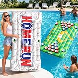 Baseball Pool Float & Inflatable beer Pong Table - 6ft Heavy Duty Reversible Ballpark Lounge for Adults, Complete Game Set for Pool Party, Lake & Backyard BBQ, Includes Balls, Cups, Pump, Stakes & Bag