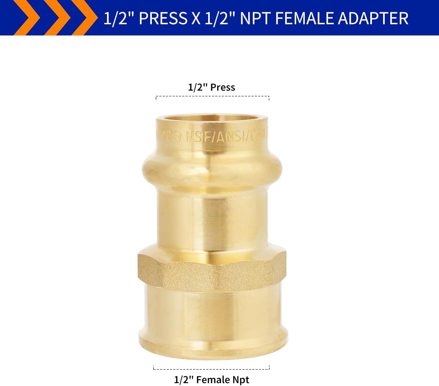 (Znkiok 10 Pack) Press Fittings,1/2"Press x 1/2" NPT Female Adapter With EPDM O-Ring For Copper Pipe And NPT-Pipe Connections, Leaking Before Press,Lead-Free Brass.