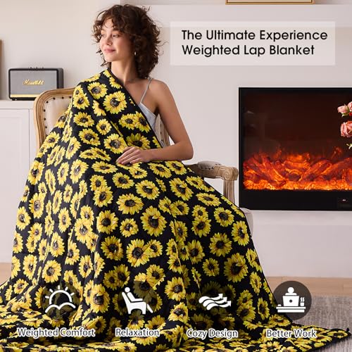 Sunflower Weighted Blanket for Adults 15lbs, 48"x72", Twin Full Size Cooling Heavy Throw Blanket for 120-160lbs, Microfiber Soft Thick Big Blankets Weighted Comforter Gift for Sleeping
