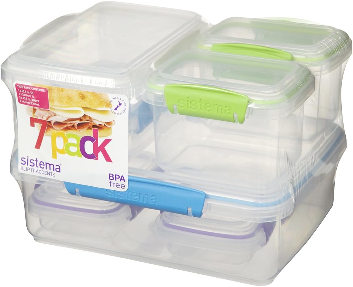 Sistema 61765 KLIP IT Accents Food Storage Container, Pack of 7 - Assorted Colours