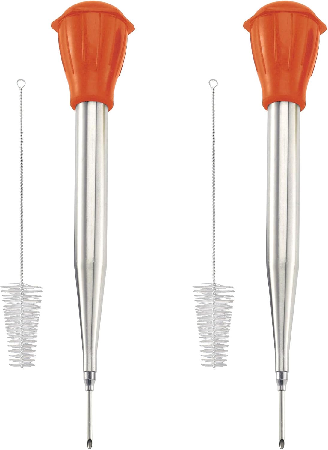 HIC Kitchen Roasting Heat Resistant Turkey Baster and Injector Needle and Cleaning Brush, 18/8 Stainless Steel, Silicone, 13-Inch 2-Ounce, Set of 2