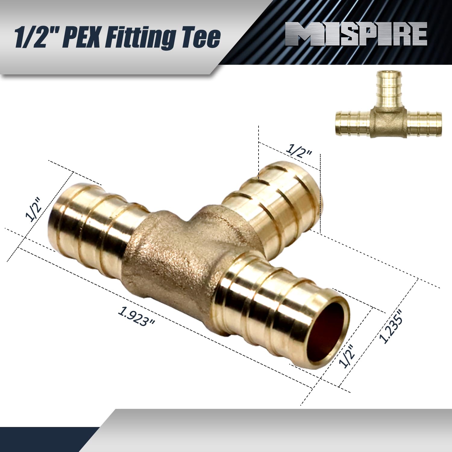 PEX Fittings - Paquete de 40 accesorios de 1/2 pulgada, 20 acopladores rectos, 10 codos de 90 grados y 10 piezas de crimpado en T, combo de accesorios de crimpado de latón PEX, latón sin plomo para