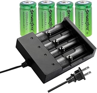 16340 Rechargeable Battery Charger with 16340 Battery, 4 Bay Universal Charger for 3.7v 16340 Lithium-ion Battery (4pcs Battery+ Charger)