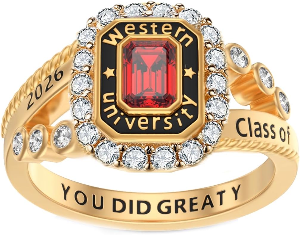 2025 Class Ring with Moissanite Diamond 925 Sterling Silver/10K 14K 18K Gold Personalied High School Rings Customized College University Graduation Rings for Women Student Anniversary Graduation Gift