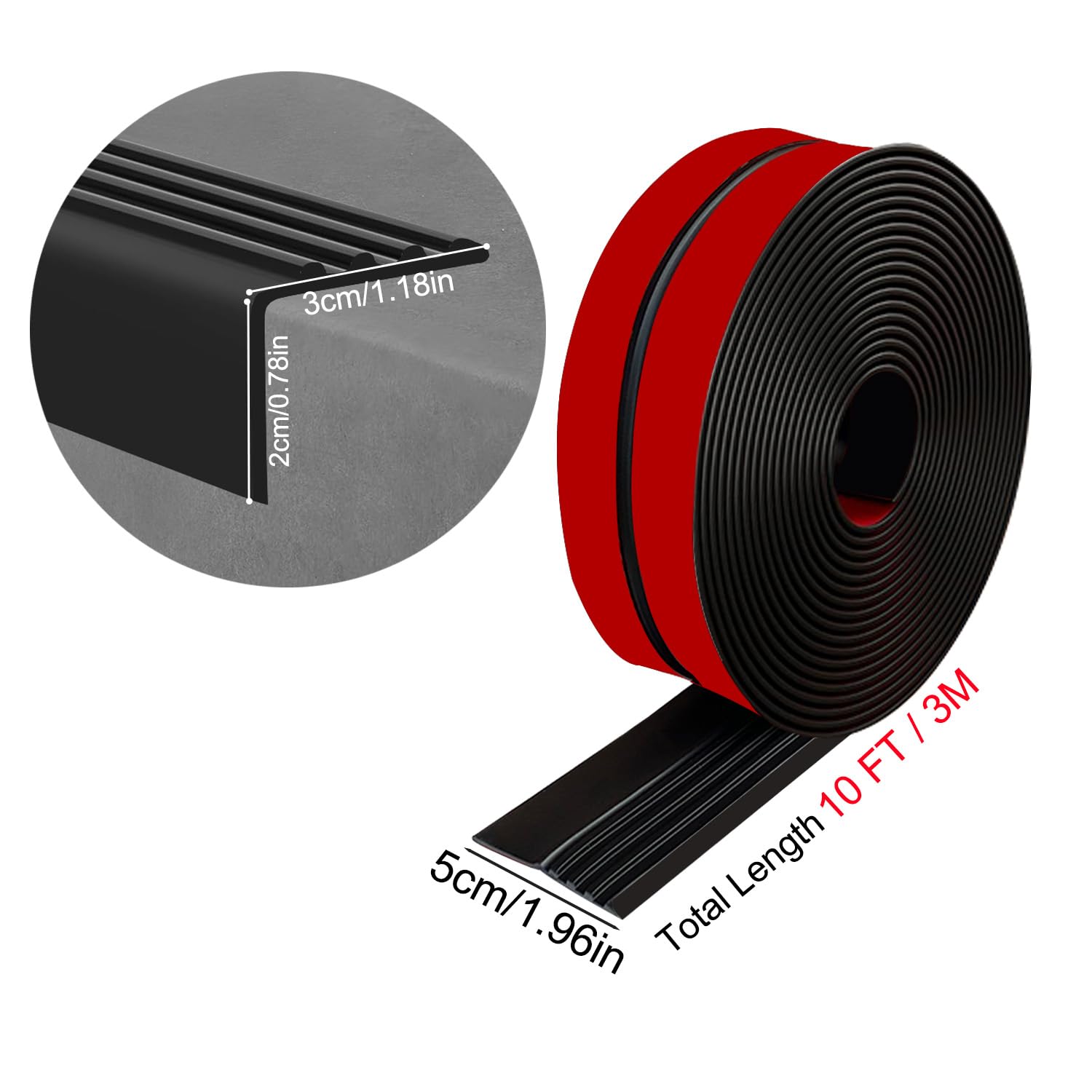 Perfil de Borde de Escalera Autoadhesivo de Borde para Escaleras Antideslizante para Escalones 3Meter Goma Protector de Borde de Escalera para Uso en Interiores y Exteriores (Negro, 3Meter)