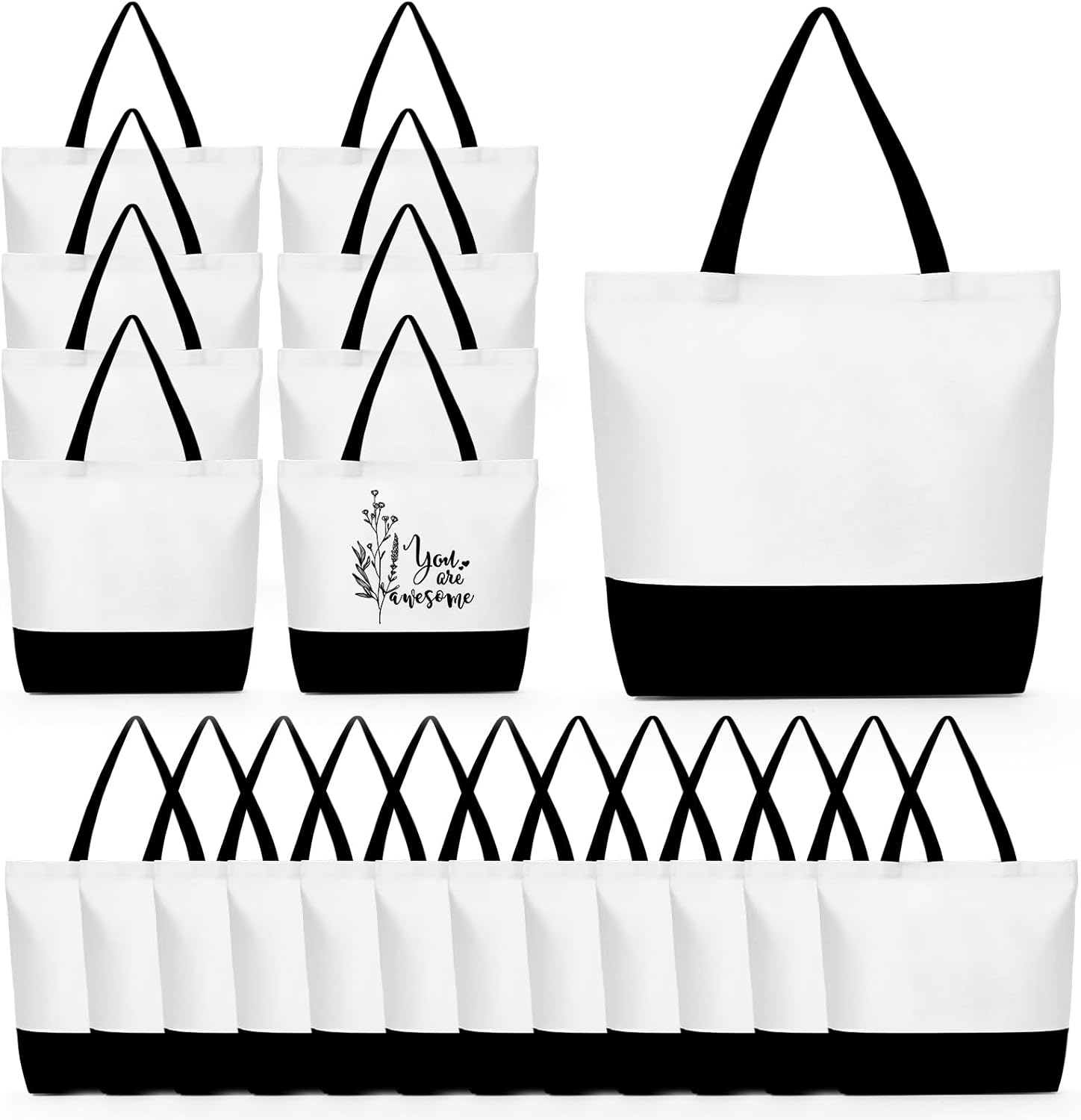 Sieral 30 Pcs Large Canvas Tote Bags Reusable Sublimation Blank Plain Bags Bulk with Zipper for DIY Crafts Shopping Women Teacher (Horizontal Large Bag)