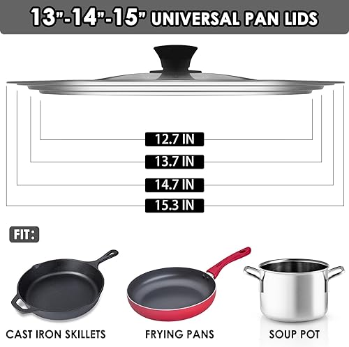 Miniatura 10 de Tapa universal para ollas y sartenes, se adapta a utensilios de cocina de 11, 12 y 13 pulgadas de diámetro, tapas de sartén de acero inoxidable de